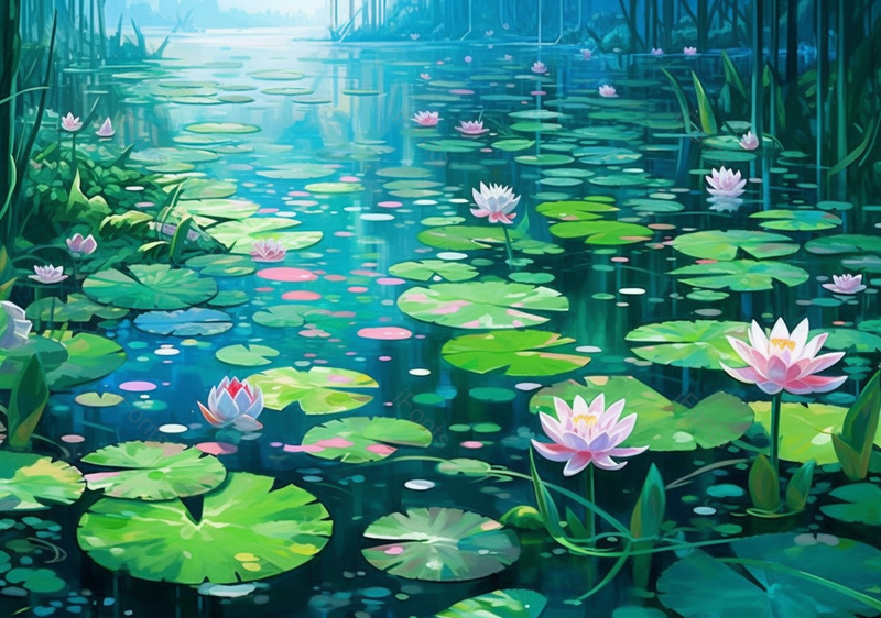 绿色荷叶接连荷花插画背景,插画/手绘图,插画/手绘图库,插画/手绘图下载,插画/手绘